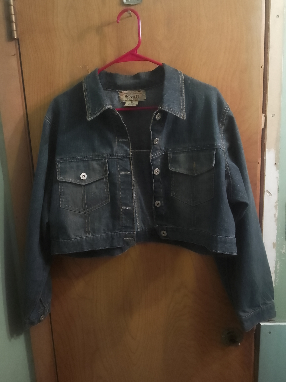 Women's Y2K Dark Blue Cropped Denim Jacket No Fuze U.S.A Brand - Picture 6 of 6